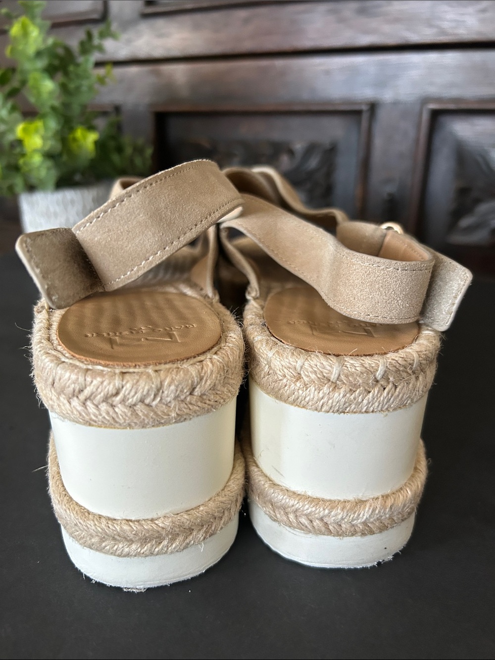 Marc Fisher Beige Suede Espadrille Platform Sandals - Picture 6 of 16